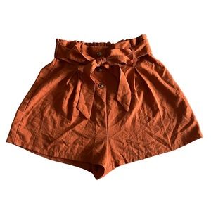 High-Waisted Burnt Orange Flowy Shorts w/ Tie